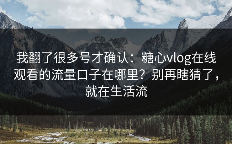 我翻了很多号才确认：糖心vlog在线观看的流量口子在哪里？别再瞎猜了，就在生活流