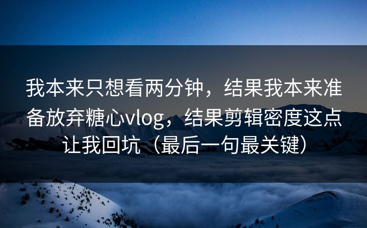 我本来只想看两分钟，结果我本来准备放弃糖心vlog，结果剪辑密度这点让我回坑（最后一句最关键）