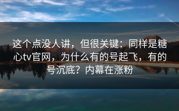 这个点没人讲，但很关键：同样是糖心tv官网，为什么有的号起飞，有的号沉底？内幕在涨粉
