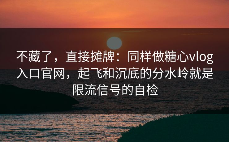 不藏了，直接摊牌：同样做糖心vlog入口官网，起飞和沉底的分水岭就是限流信号的自检