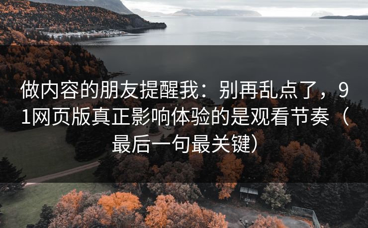 做内容的朋友提醒我：别再乱点了，91网页版真正影响体验的是观看节奏（最后一句最关键）