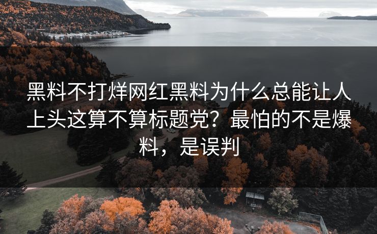 黑料不打烊网红黑料为什么总能让人上头这算不算标题党？最怕的不是爆料，是误判
